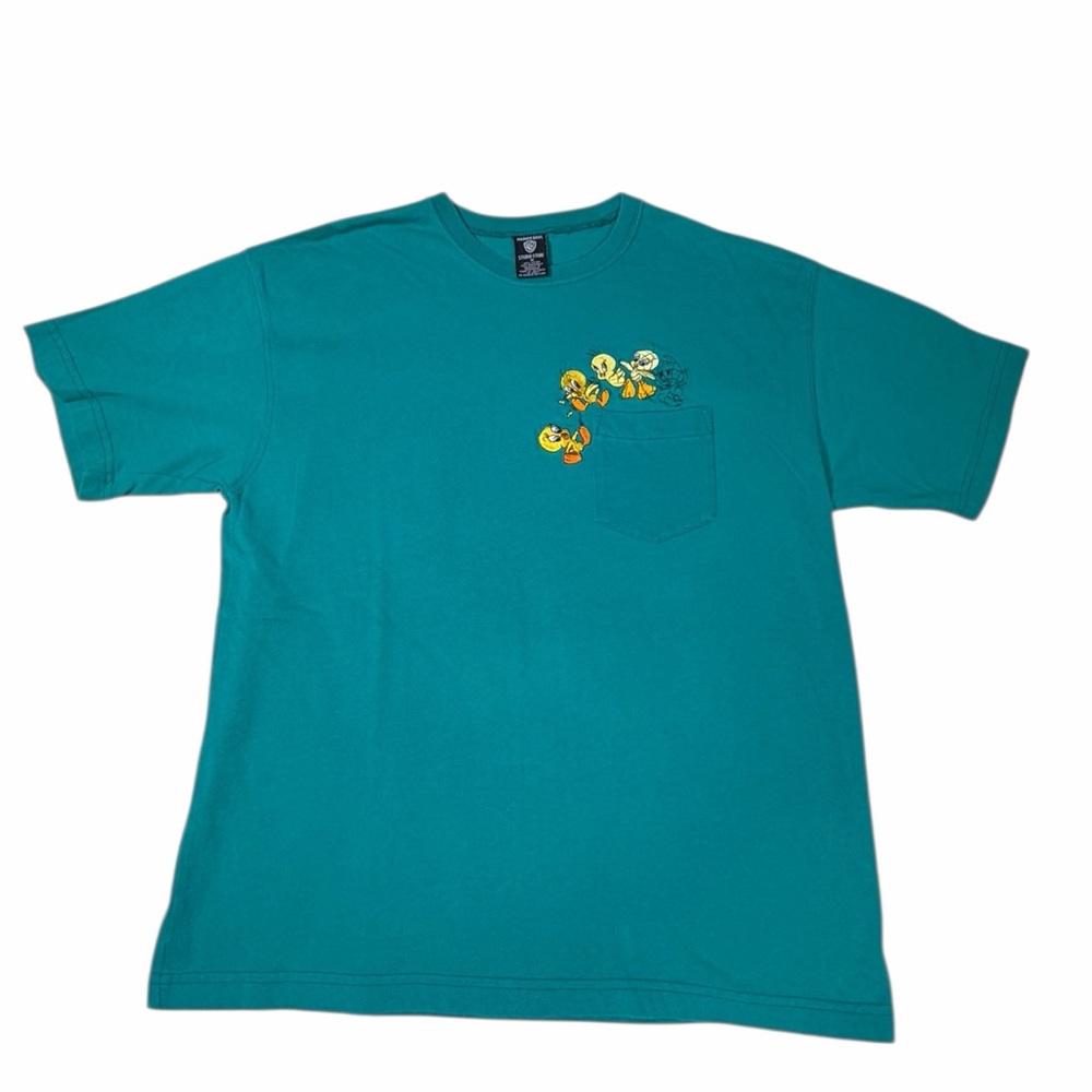 Warner Bros Tweety Bird Embroidered Pocket Tee Men’s Medium Green Cotton